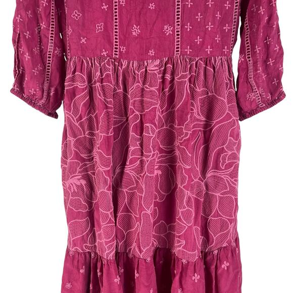 Johnny Was Gracie Hopscotch Embroidered Midi Dress Rumba Red Size M - Picture 10 of 13